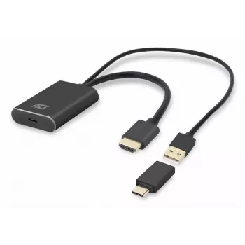 ACT HDMI į USB Type-C moteriška adapterė, 4K@60Hz. Kabelio ilgis: 0,25 m, Jungtis 1: USB Type-C, Jungtis 2: HDMI + USB. Kiekis pakuotėje: 1 vnt.