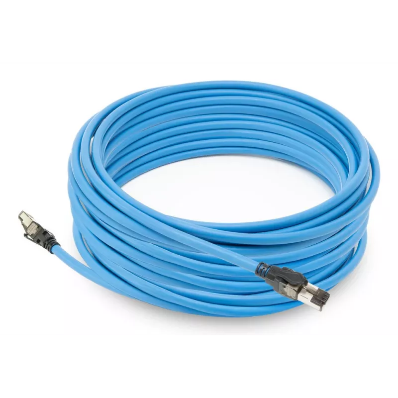 ACT mėlynas 20 metrų S/FTP CAT6A B2ca PoE++ 100W vientisas gamykliškai užbaigtas montavimo kabelis, RJ45 kištukas – kištukas