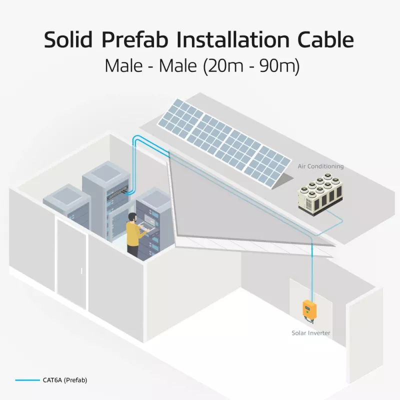 ACT mėlynas 55 metrų S/FTP CAT6A B2ca PoE++ 100W vientisas gamykliškai užbaigtas instaliacinis kabelis, RJ45 kištukas – kištukas