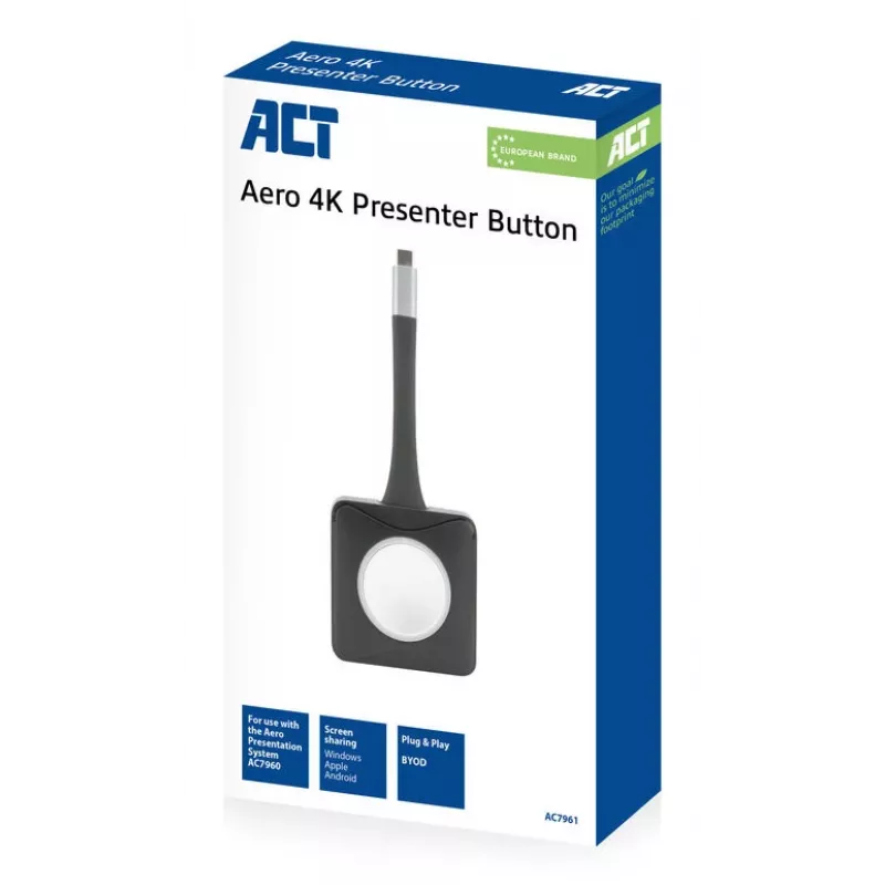 ACT Aero 4K Pranešėjo Mygtukas, Mygtukų rinkinys, Juoda, 1 vnt., 3840 x 2160, Aero 4K Belaidė Pranešimų Sistema, 0 - 40 °C