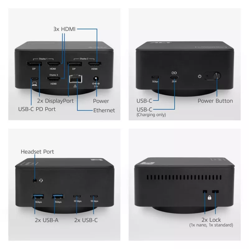 ACT universali USB-C prijungimo stotelė 4K, skirta 3 HDMI/DisplayPort monitoriams, DisplayLink