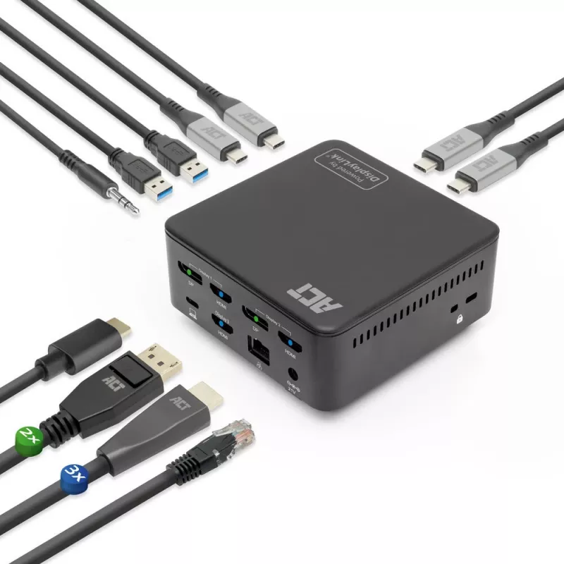 ACT universali USB-C prijungimo stotelė 4K, skirta 3 HDMI/DisplayPort monitoriams, DisplayLink