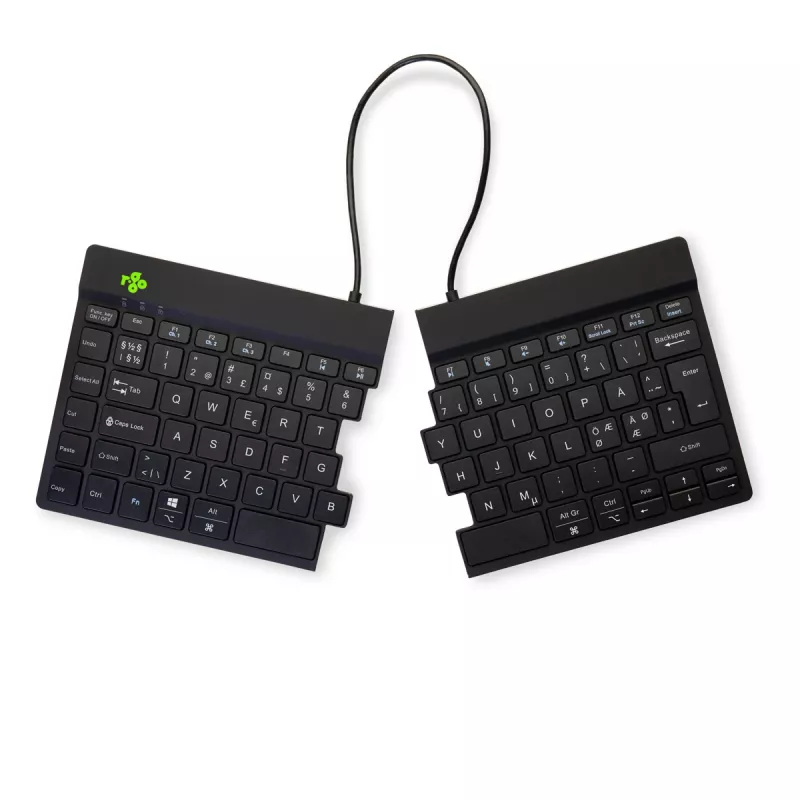 R-Go Tools ergonominė klaviatūra R-Go Split Break su pertraukų programine įranga, ergonomiškai atskirta klaviatūra, QWERTY (ŠIAURĖS ŠALYS), Bluetooth, juoda
