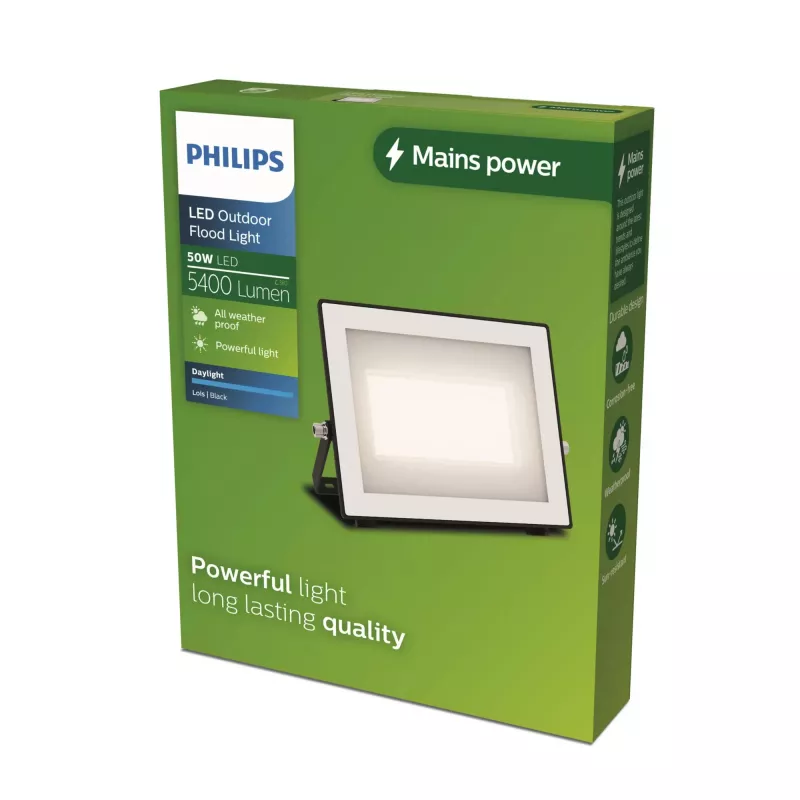 Lauko sieninis šviestuvas Philips Lois 50W LED, juodas metalinis korpusas, 220–240V, nekeičiamas LED