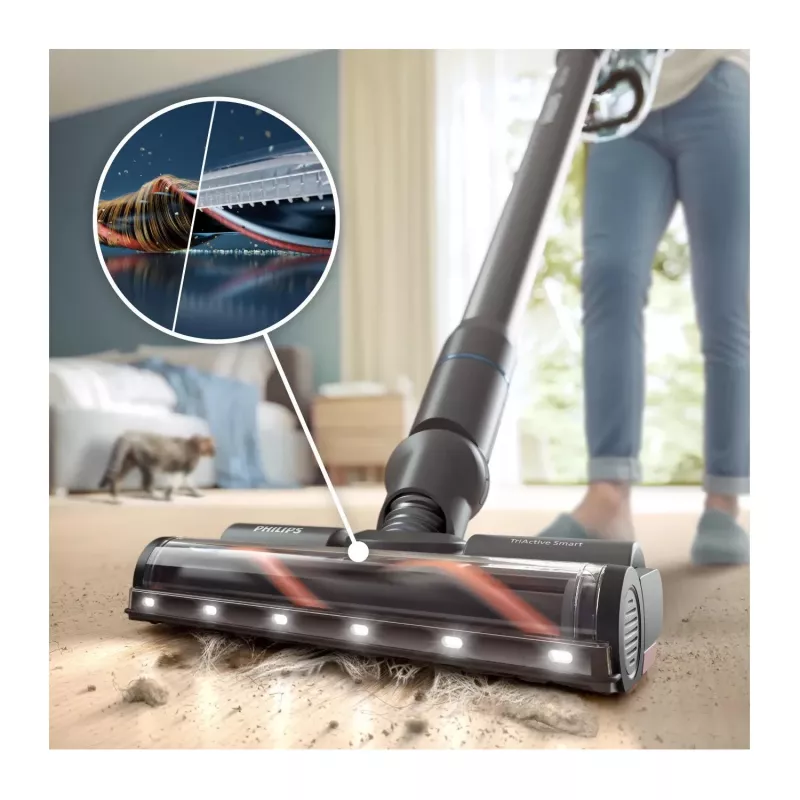 2-in-1 Philips XC8155/01 dulkių siurblys lazda — baterinis sausam ir šlapiam valymui skirtas bekrepšis valytuvas, 25,2 V, 0,6 l dulkių konteineris, mėlynas