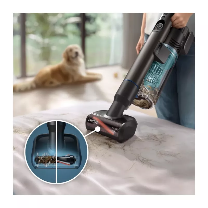 2-in-1 Philips XC8155/01 dulkių siurblys lazda — baterinis sausam ir šlapiam valymui skirtas bekrepšis valytuvas, 25,2 V, 0,6 l dulkių konteineris, mėlynas