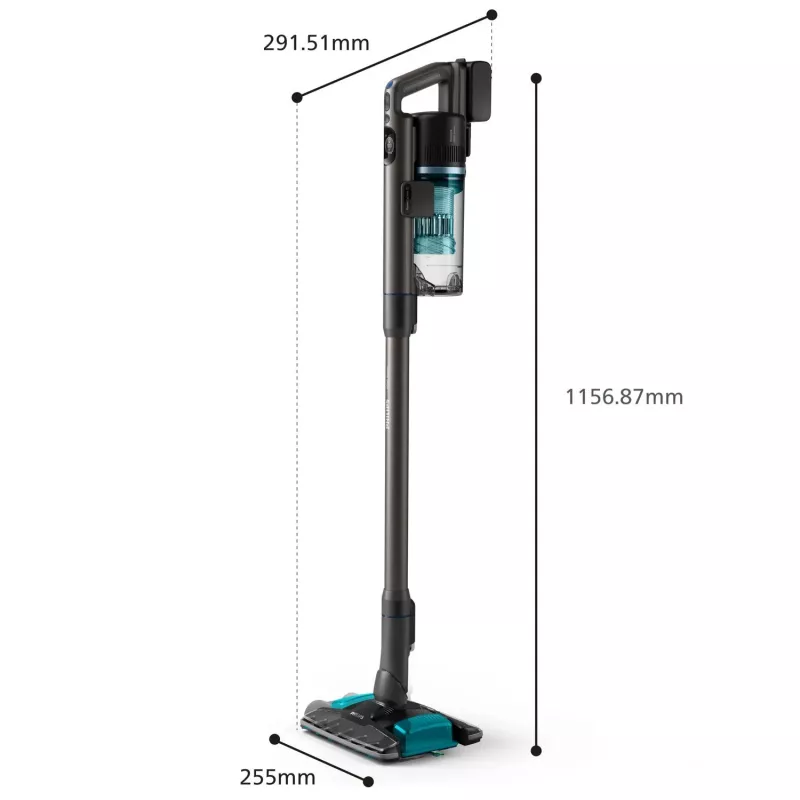 2-in-1 Philips XC8155/01 dulkių siurblys lazda — baterinis sausam ir šlapiam valymui skirtas bekrepšis valytuvas, 25,2 V, 0,6 l dulkių konteineris, mėlynas
