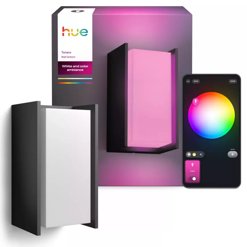 Lauko sieninis šviestuvas Signify Philips Hue Turaco — balta ir spalvota šviesa, antracito, Bluetooth/Zigbee, aliuminis