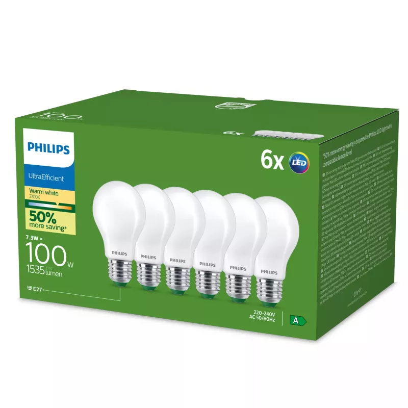 LED lemputė Philips A60 8721103134813 — 7,3 W (E27), 1535 lm, Šilta balta, CRI 80, 50 000 val.