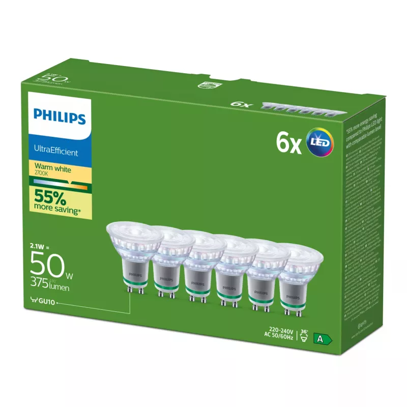 LED lemputė Philips GU10 2,1 W 375 lm šilta balta 36° CRI 80 (EAN 8721103135636)