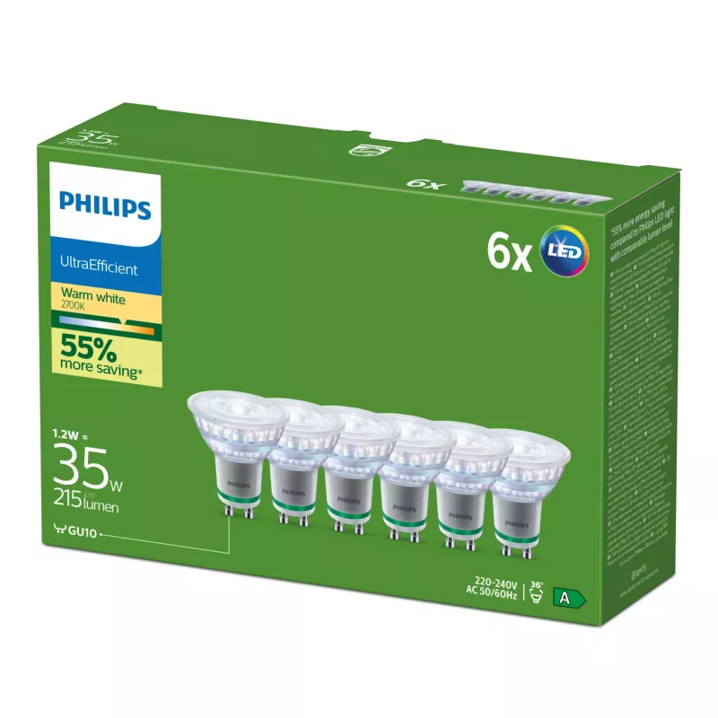 LED lemputė Philips GU10 1,2 W 215 lm Šilta balta 36° CRI 80