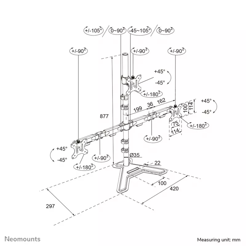 Neomounts DS45-600BL2-1 Trigubas monitorių stovas 10-32 colių