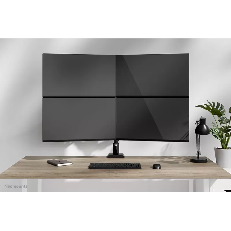 Keturių monitorių laikiklis Neomounts DS60-600BL2-2, 10–32 colių ekranams, VESA 75x75–100x100, maks. apkrova 8 kg, spaustuvas / įvorė, juodas