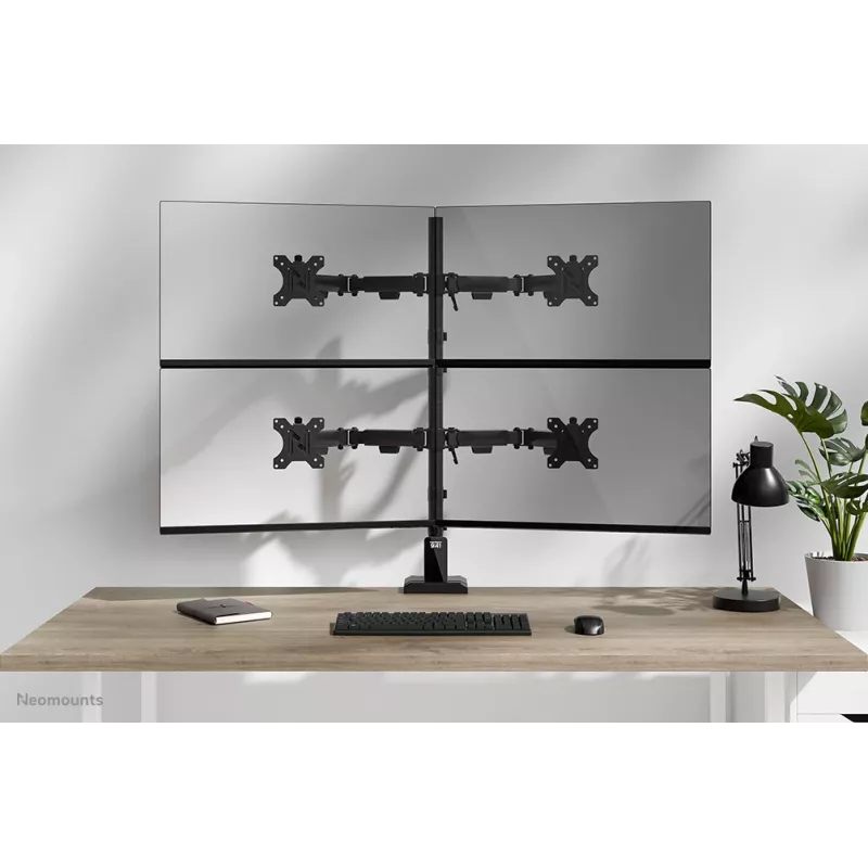 Keturių monitorių laikiklis Neomounts DS60-600BL2-2, 10–32 colių ekranams, VESA 75x75–100x100, maks. apkrova 8 kg, spaustuvas / įvorė, juodas