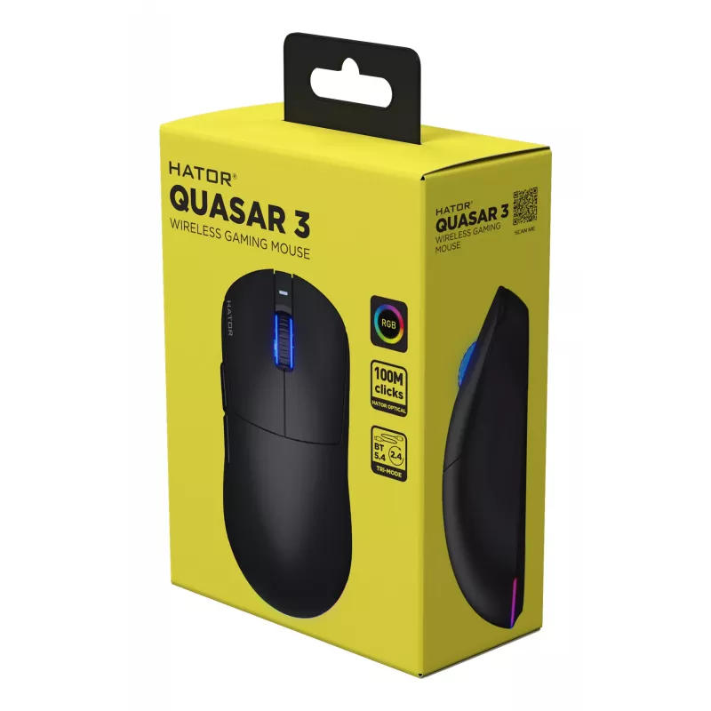 HATOR Quasar 3 Wireless pelė Žaidimų Abiem rankoms tinkama RF belaidė + Bluetooth + USB Type-A Optinė 12000 DPI