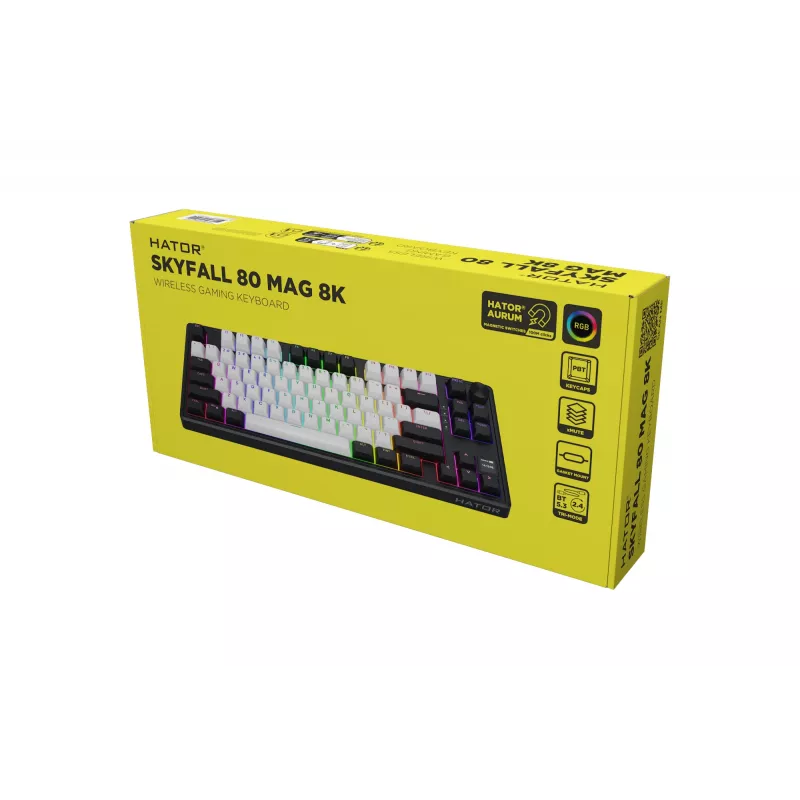 HATOR Skyfall 80 MAG ULTIMA 8K belaidė klaviatūra, skirta žaidimams USB + RF belaidė + Bluetooth QWERTY US English Juoda, Balta