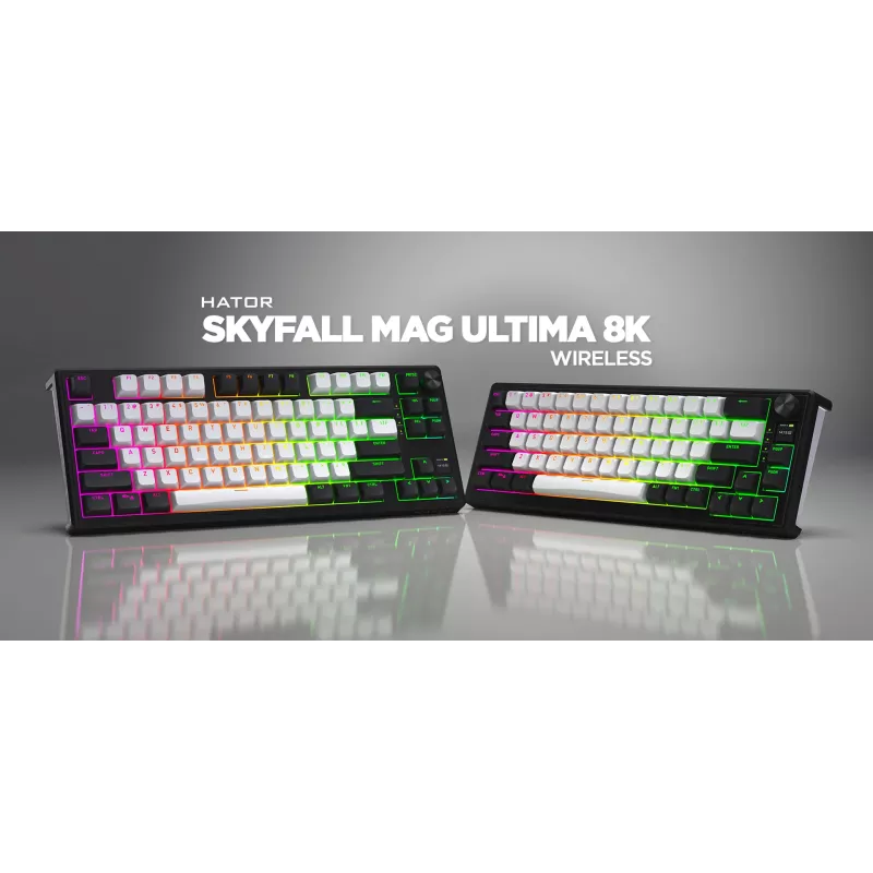 HATOR Skyfall 80 MAG ULTIMA 8K belaidė klaviatūra, skirta žaidimams USB + RF belaidė + Bluetooth QWERTY US English Juoda, Balta
