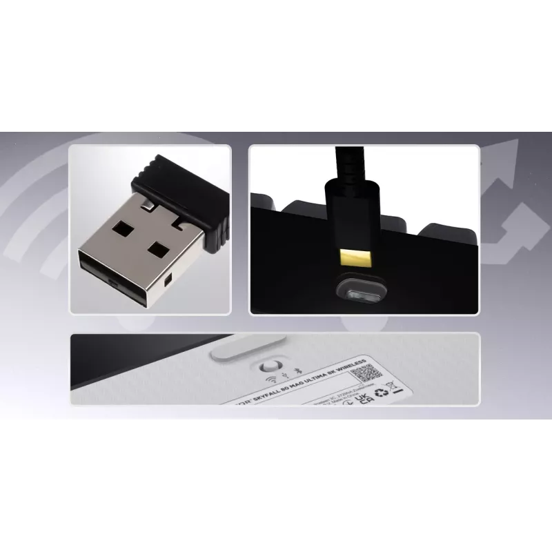 HATOR Skyfall 80 MAG ULTIMA 8K belaidė klaviatūra, skirta žaidimams USB + RF belaidė + Bluetooth QWERTY US English Juoda, Balta