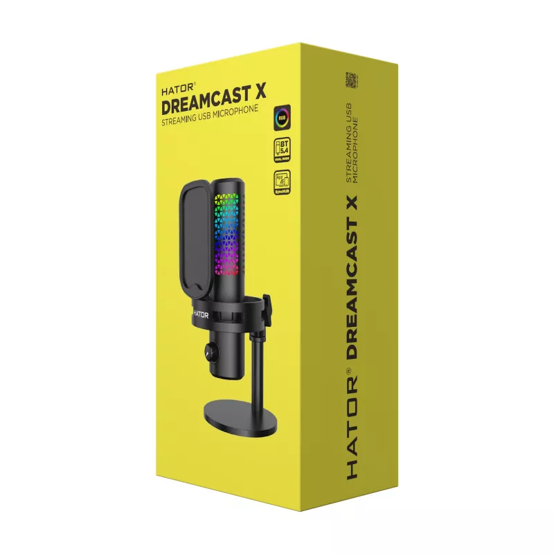 HATOR Dreamcast X, juoda, podkastų mikrofonas, -32 dB, 20 - 16000 Hz, 16 bitų, 96 kHz, 70 dB