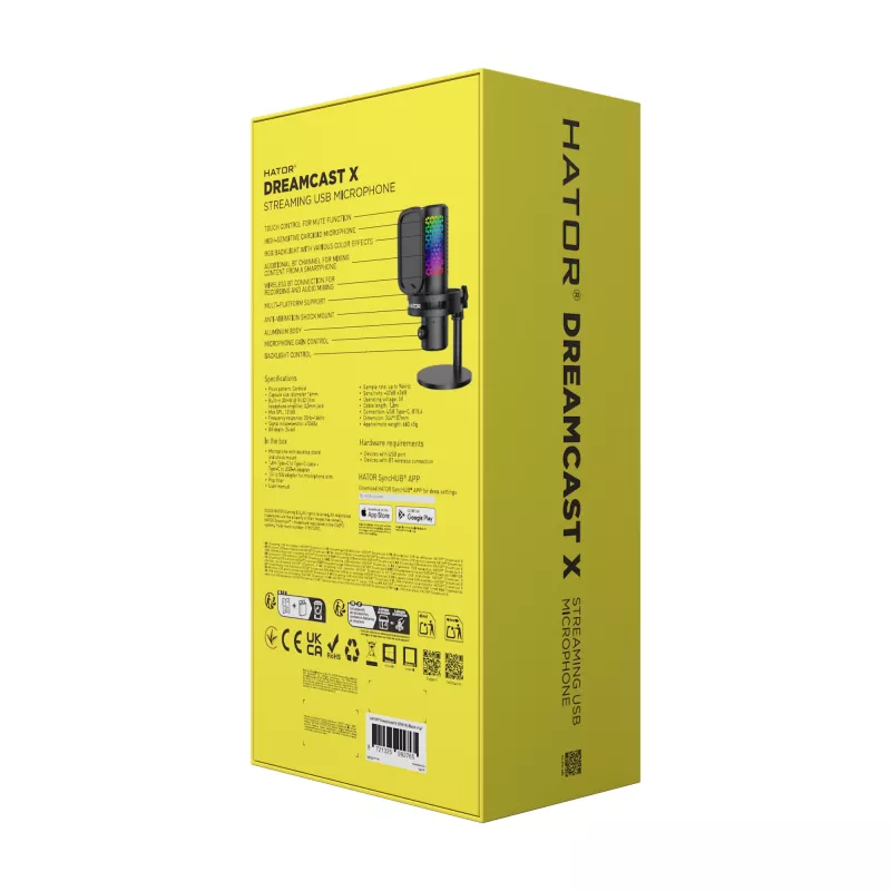 HATOR Dreamcast X, juoda, podkastų mikrofonas, -32 dB, 20 - 16000 Hz, 16 bitų, 96 kHz, 70 dB