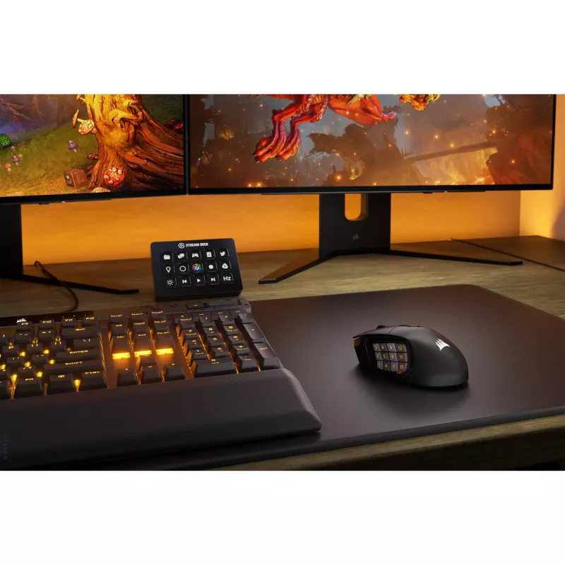 Corsair SCIMITAR ELITE WIRELESS pelė, skirta žaidimams, dešiniarankiams, RF belaidė + Bluetooth + USB Type-C, optinė, 26000 DPI