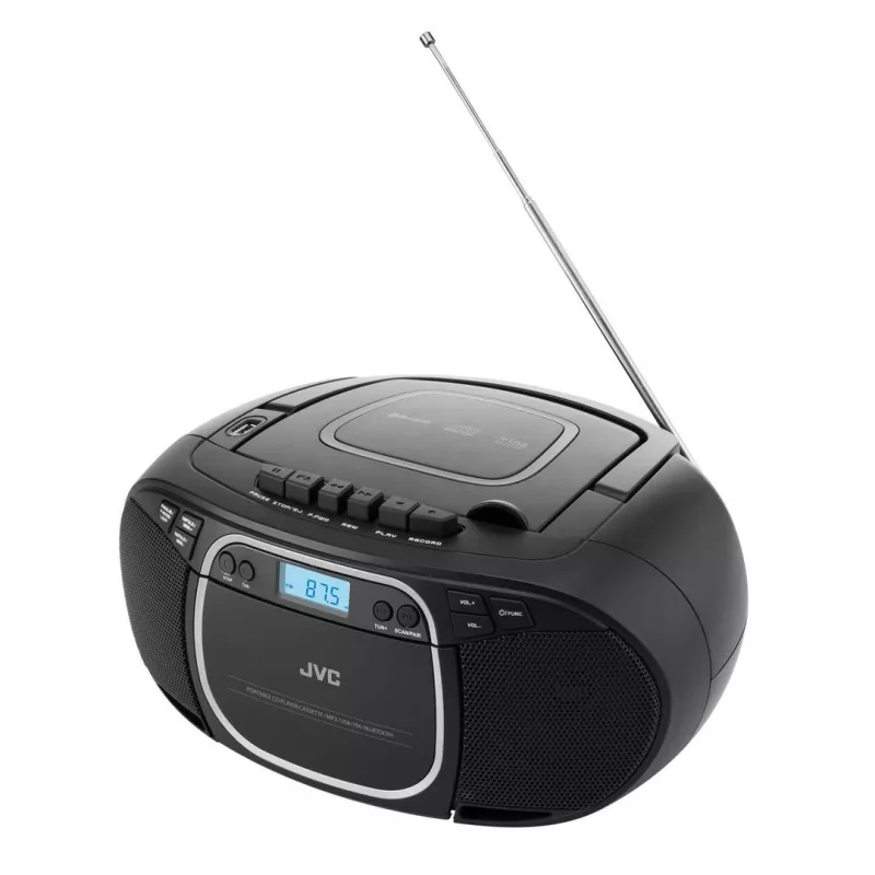 Nešiojamas CD grotuvas JVC RC-E451B juodas — CD/MP3, Bluetooth, FM 87,5–108 MHz, USB, AUX, 3,2 W RMS