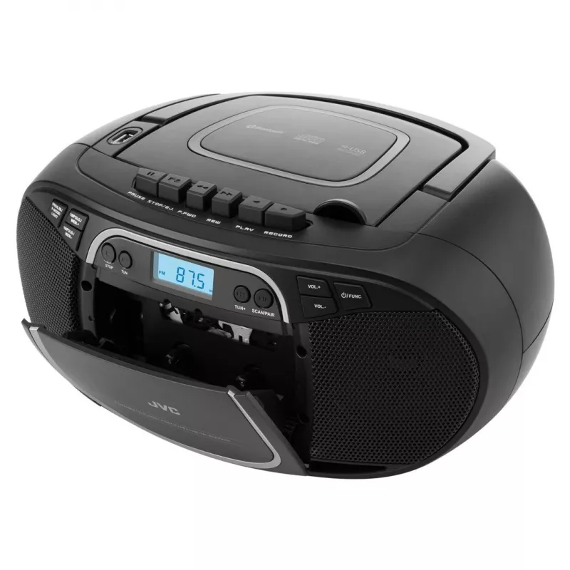 Nešiojamas CD grotuvas JVC RC-E451B juodas — CD/MP3, Bluetooth, FM 87,5–108 MHz, USB, AUX, 3,2 W RMS