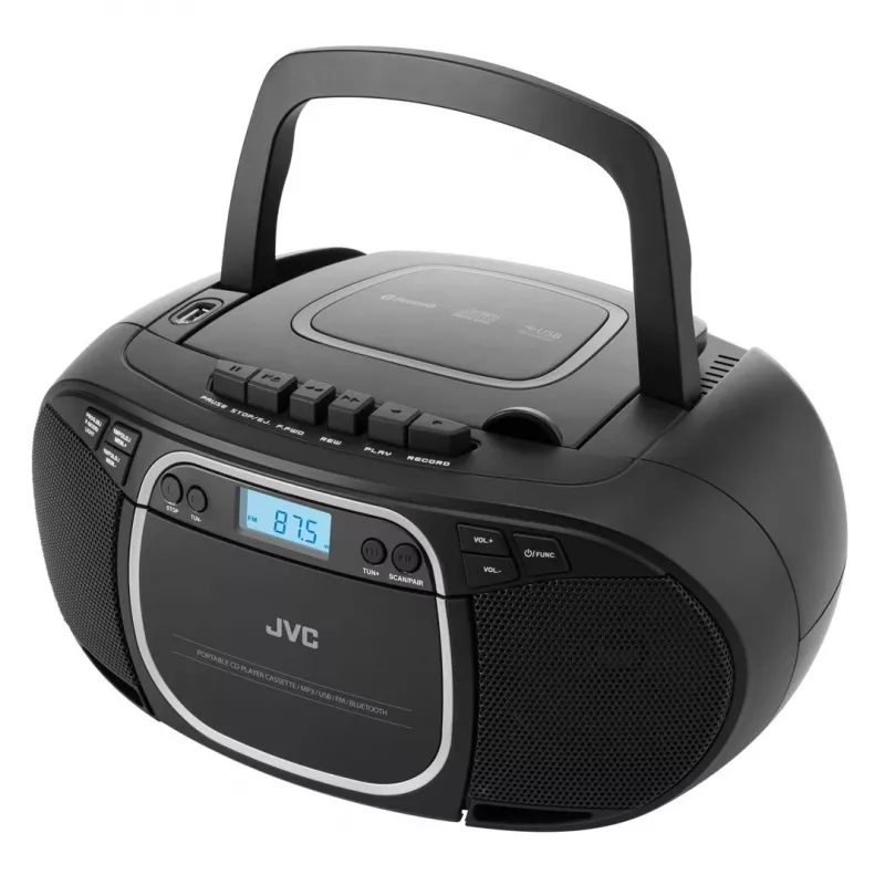 Nešiojamas CD grotuvas JVC RC-E451B juodas — CD/MP3, Bluetooth, FM 87,5–108 MHz, USB, AUX, 3,2 W RMS