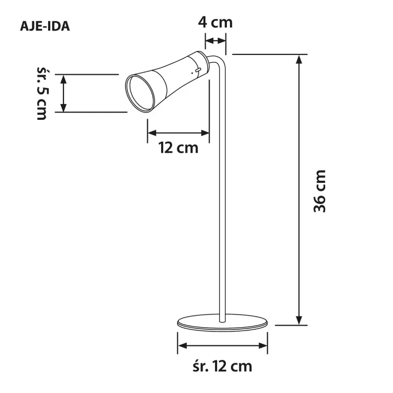 Stalinė lempa ActiveJet AJE-IDA 4IN1 juoda — 12 LED lempučių, 5 W, 4000 K, 1200 mAh baterija, USB-C