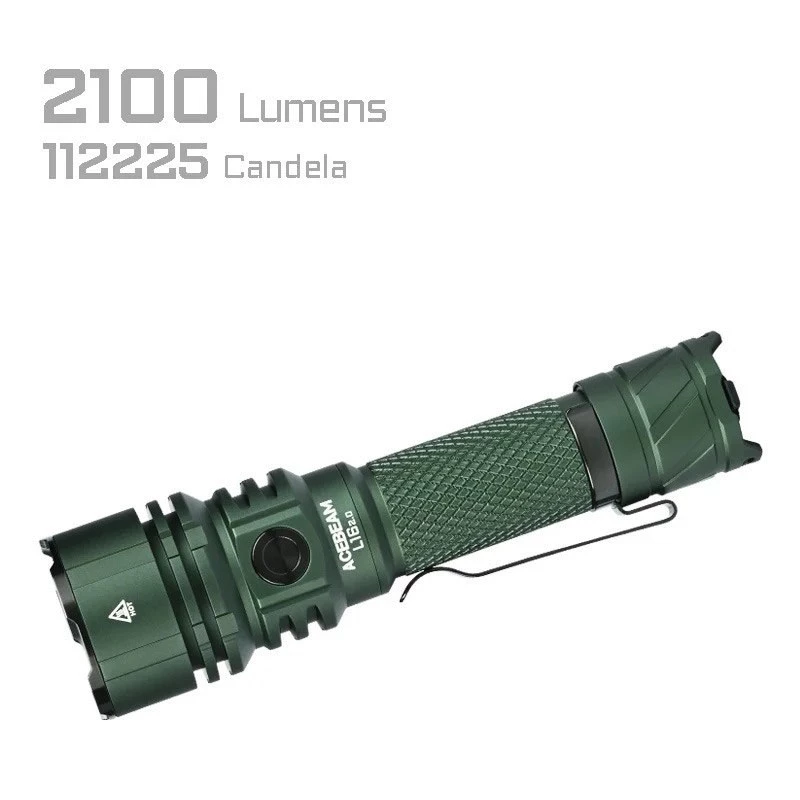 Rankinis žibintuvėlis AceBeam L16 2.0 žalias – įkraunamas 21700 ličio jonų, 5000 mAh, iki 2100 lm, IP68, 7 išvesties lygiai