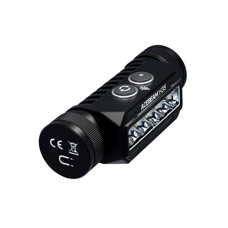 Ant galvos juostos tvirtinamas žibintuvėlis AceBeam H35 — LED priekinis žibintas, maks. 2600 lm, 170 m spindulys, IP68, 18650 3800 mAh, 216 val. veikimo trukmė