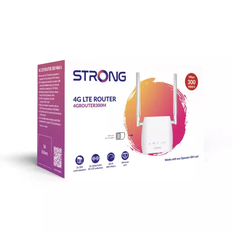 Nešiojamasis maršrutizatorius STRONG 300M Vienos juostos 2,4 GHz Wi‑Fi 4 (802.11n) Fast Ethernet 4G Baltas