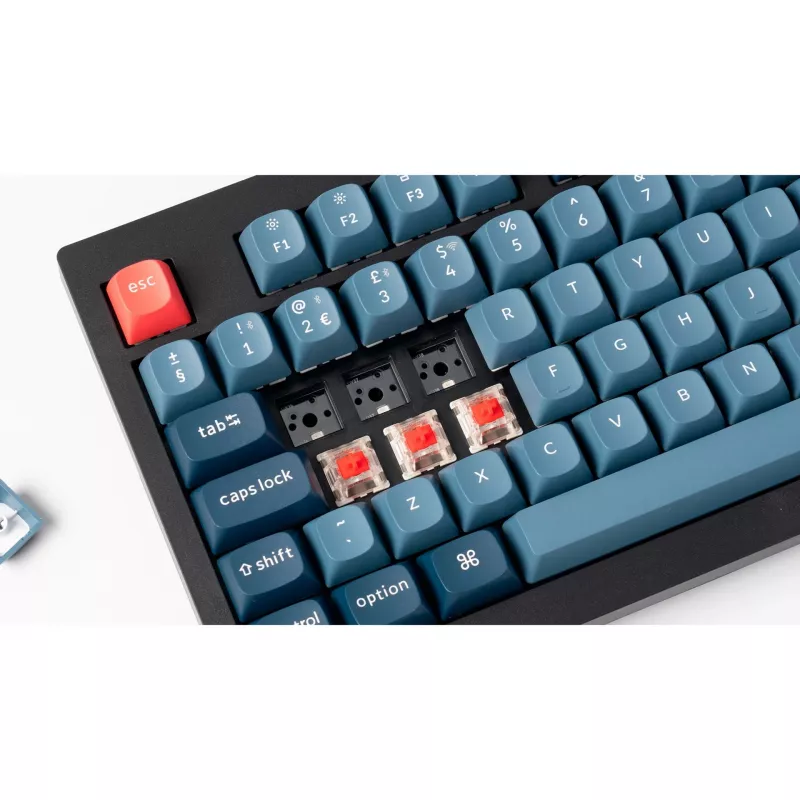 V5 Max, žaidimų klaviatūra juoda/mėlynai pilka, DE išdėstymas, Gateron Jupiter Banana, Hot-Swap, RGB