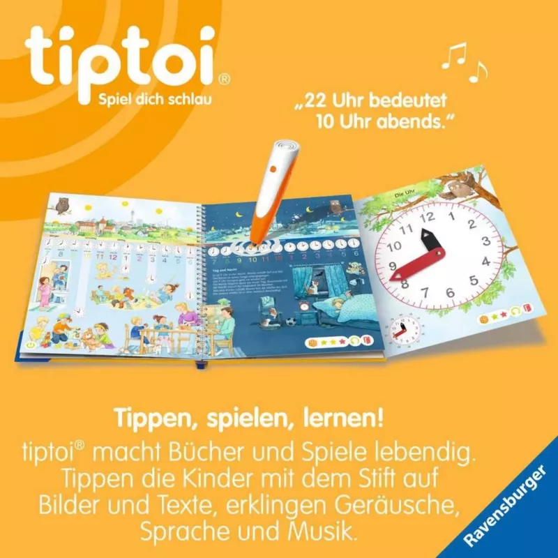 tiptoi Mano mokomoji-žaidimų erdvė: Laikrodis ir laikas, mokomoji knyga