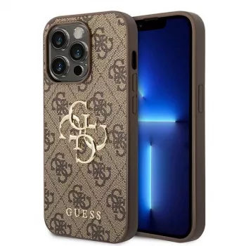 GUESS dėklas Guess GUHCP15L4GMGBR iPhone 15 Pro 6.1 ruda | rudas kietas dėklas 4G Big Metal Logo