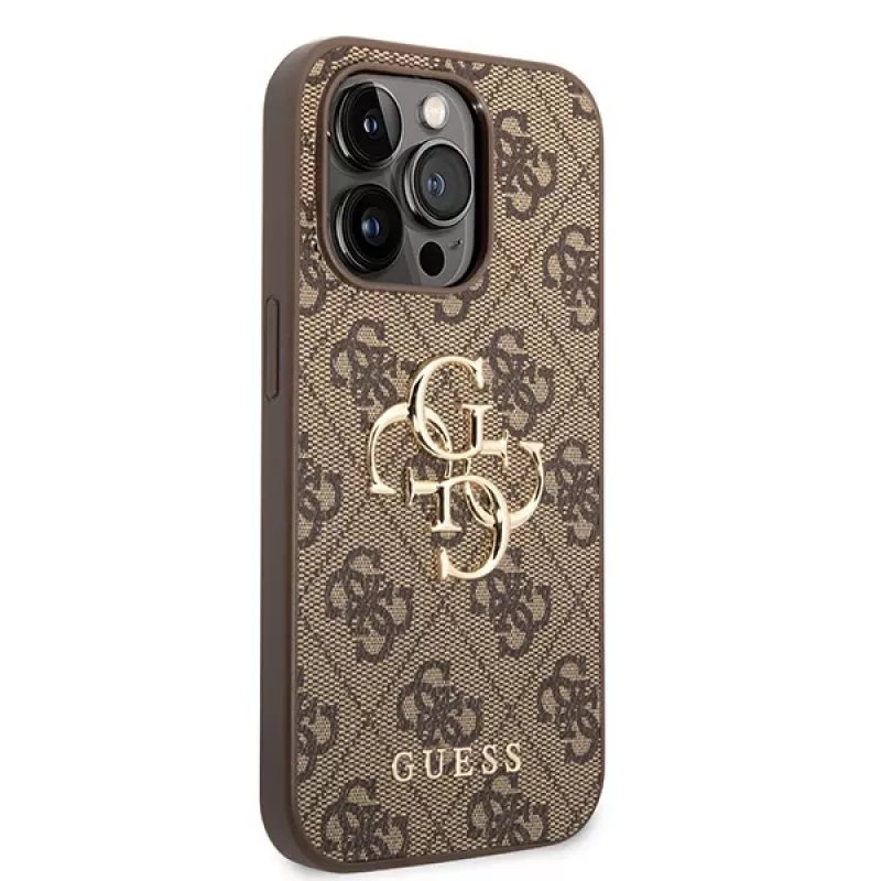 GUESS dėklas Guess GUHCP15L4GMGBR iPhone 15 Pro 6.1 ruda | rudas kietas dėklas 4G Big Metal Logo