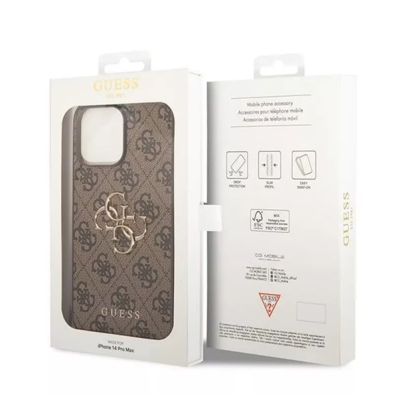 GUESS dėklas Guess GUHCP15L4GMGBR iPhone 15 Pro 6.1 ruda | rudas kietas dėklas 4G Big Metal Logo
