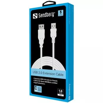 SANDBERG USB kabelis - USB (moteriška) į USB (vyriška) - 1,8