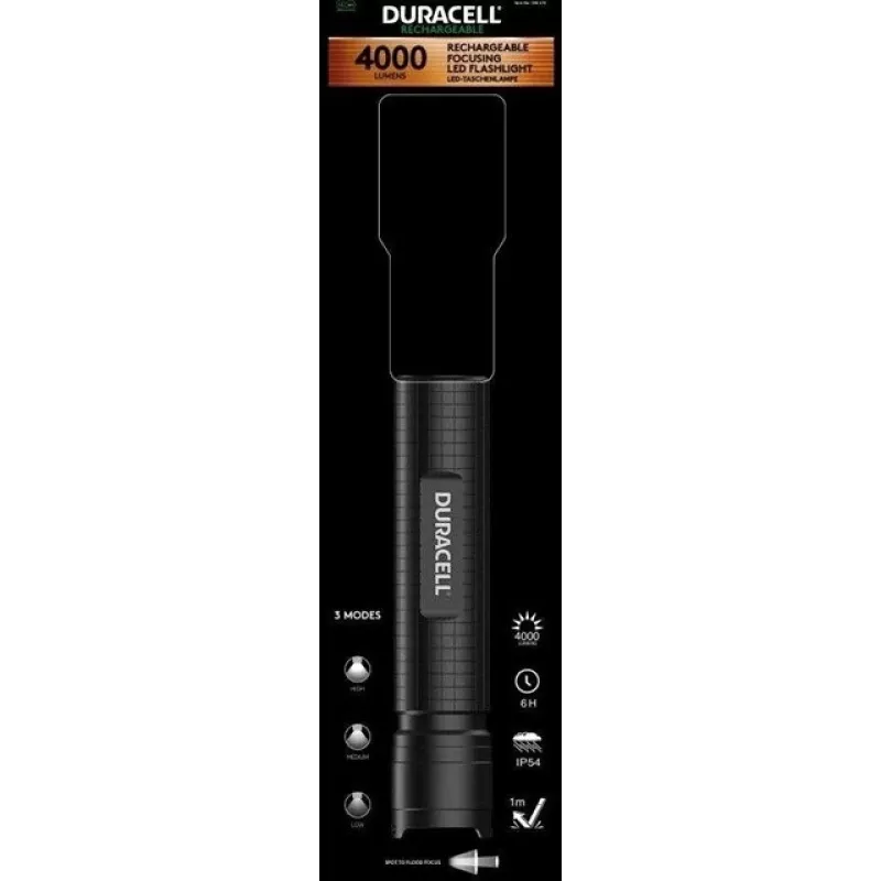 Žibintuvėlis Duracell DF4000R juodas — rankinis įkraunamas žibintuvėlis, kompaktiškas dizainas