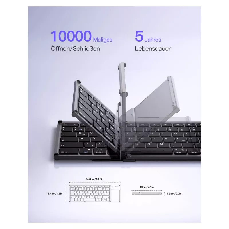 Inateck KB06101_STEEL GRAY klaviatūra Namams RF belaidė + Bluetooth QWERTZ anglų Juoda
