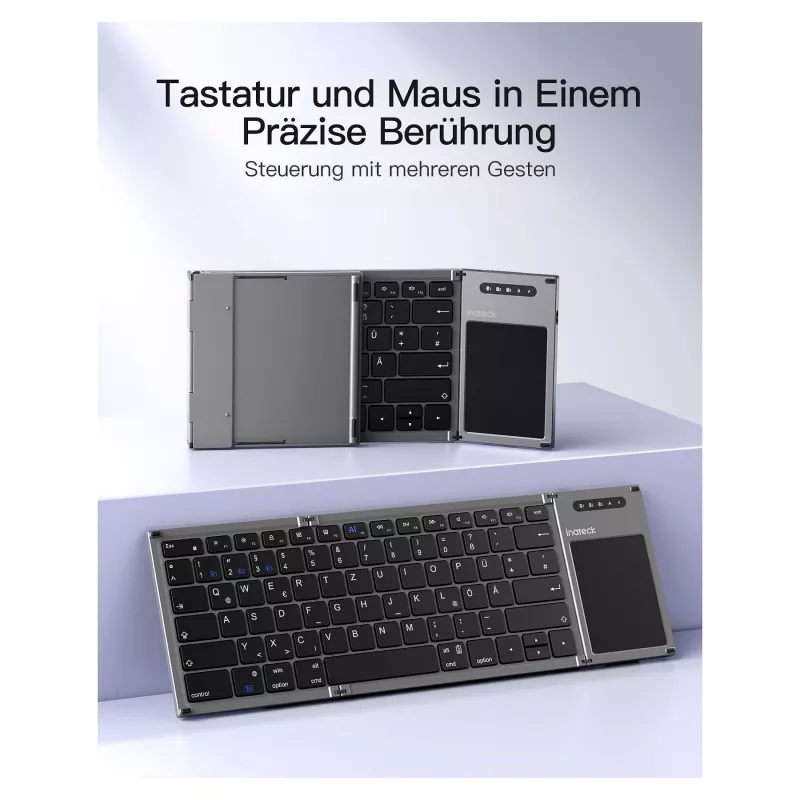 Inateck KB06101_STEEL GRAY klaviatūra Namams RF belaidė + Bluetooth QWERTZ anglų Juoda