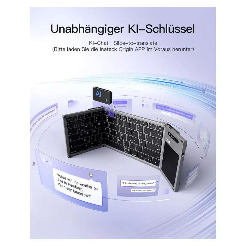 Inateck KB06101_STEEL GRAY klaviatūra Namams RF belaidė + Bluetooth QWERTZ anglų Juoda