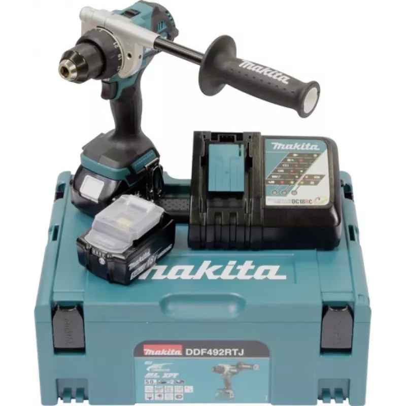 Belaidis gręžtuvas-suktuvas Makita DDF492RTJ 18V su dviem baterijomis