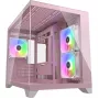 Mini Tower PC korpusas Cougar FV150 ARGB — rožinis, palaiko 2x 120/140 mm šoninius ventiliatorius, 1x 120 mm galinį, 2,5 colio/3,5 colio HDD, 285×435×365 mm