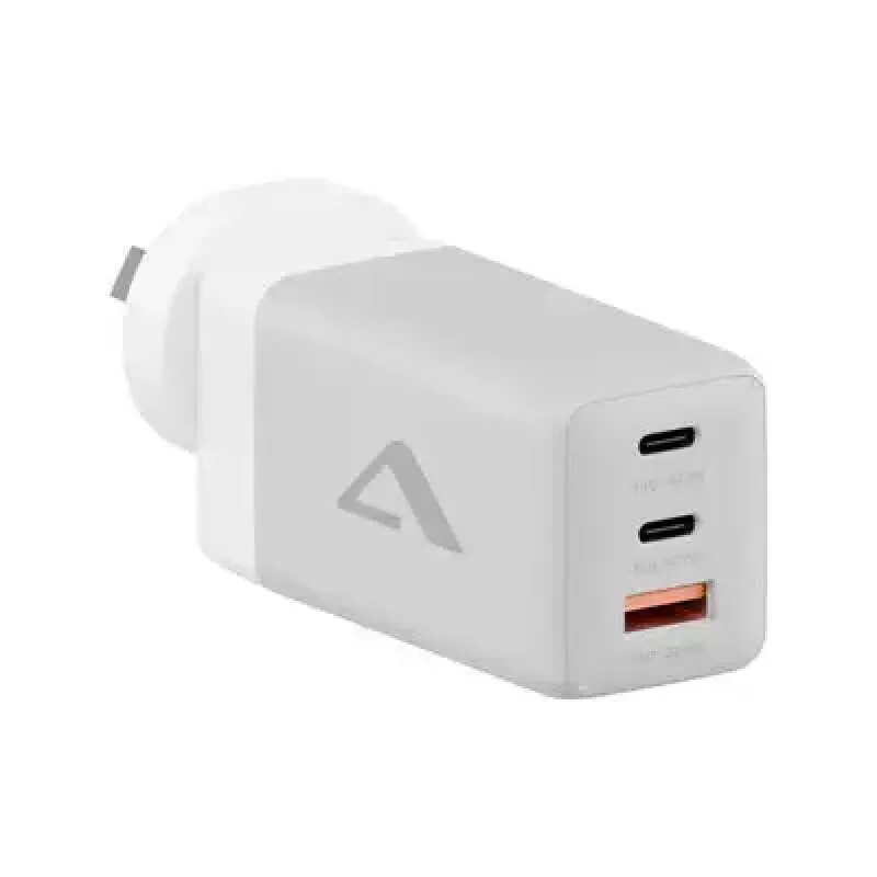 ALOGIC WCM3X67G vidinis kintamosios srovės įkroviklis išmaniajam telefonui ir planšetiniam kompiuteriui, 110–240 V, 2× USB‑C, pilka / balta