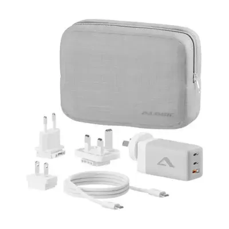 ALOGIC WCM3X67G vidinis kintamosios srovės įkroviklis išmaniajam telefonui ir planšetiniam kompiuteriui, 110–240 V, 2× USB‑C, pilka / balta