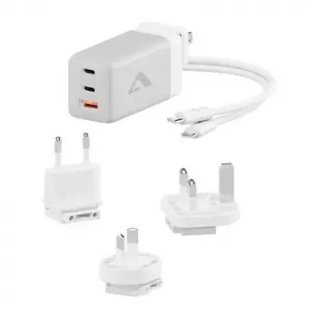 ALOGIC WCM3X67G vidinis kintamosios srovės įkroviklis išmaniajam telefonui ir planšetiniam kompiuteriui, 110–240 V, 2× USB‑C, pilka / balta