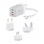 ALOGIC WCM3X67G vidinis kintamosios srovės įkroviklis išmaniajam telefonui ir planšetiniam kompiuteriui, 110–240 V, 2× USB‑C, pilka / balta
