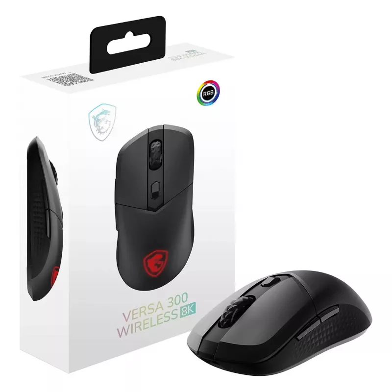 MSI VERSA 300 WIRELESS 8K žaidimų pelė, abiem rankoms tinkama, optinė, 2600 DPI, 6 mygtukai, juoda
