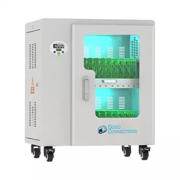 GoodConnections ANTARES PRO T20C planšetinių kompiuterių įkrovimo vežimėlis su 11 USB-C 30W prievadų, PD3.0, UVC dezinfekcija, pilkas